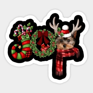 Christmas Joy Dwarf Stocking Reindeer YorkShire Terrier Sticker